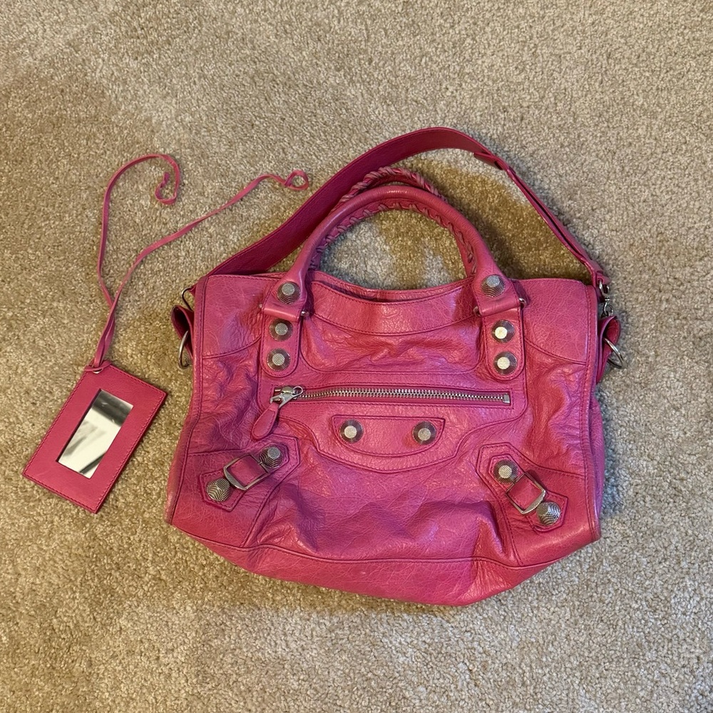 Pink Balenciaga City Bag- Giant Studs